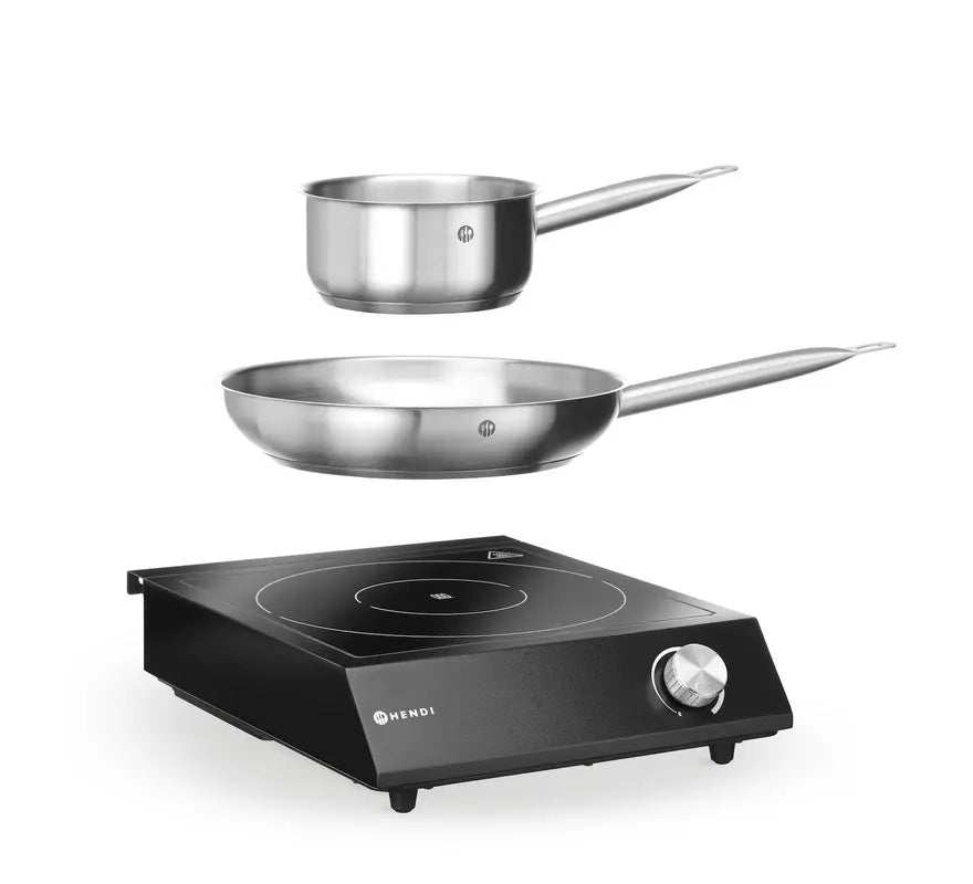 Set: induzione 3500W + pentola + padella, HENDI, Nero, 220-240V/3500W, 320x395x(H)95mm